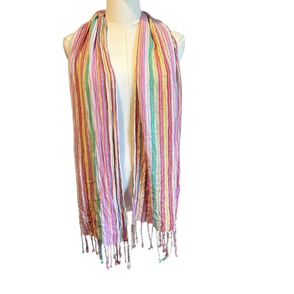 Cejon Scarf Wrap Shawl Multicolor Stripes 100% Rayon Fringe Rectangle India - Picture 2 of 8